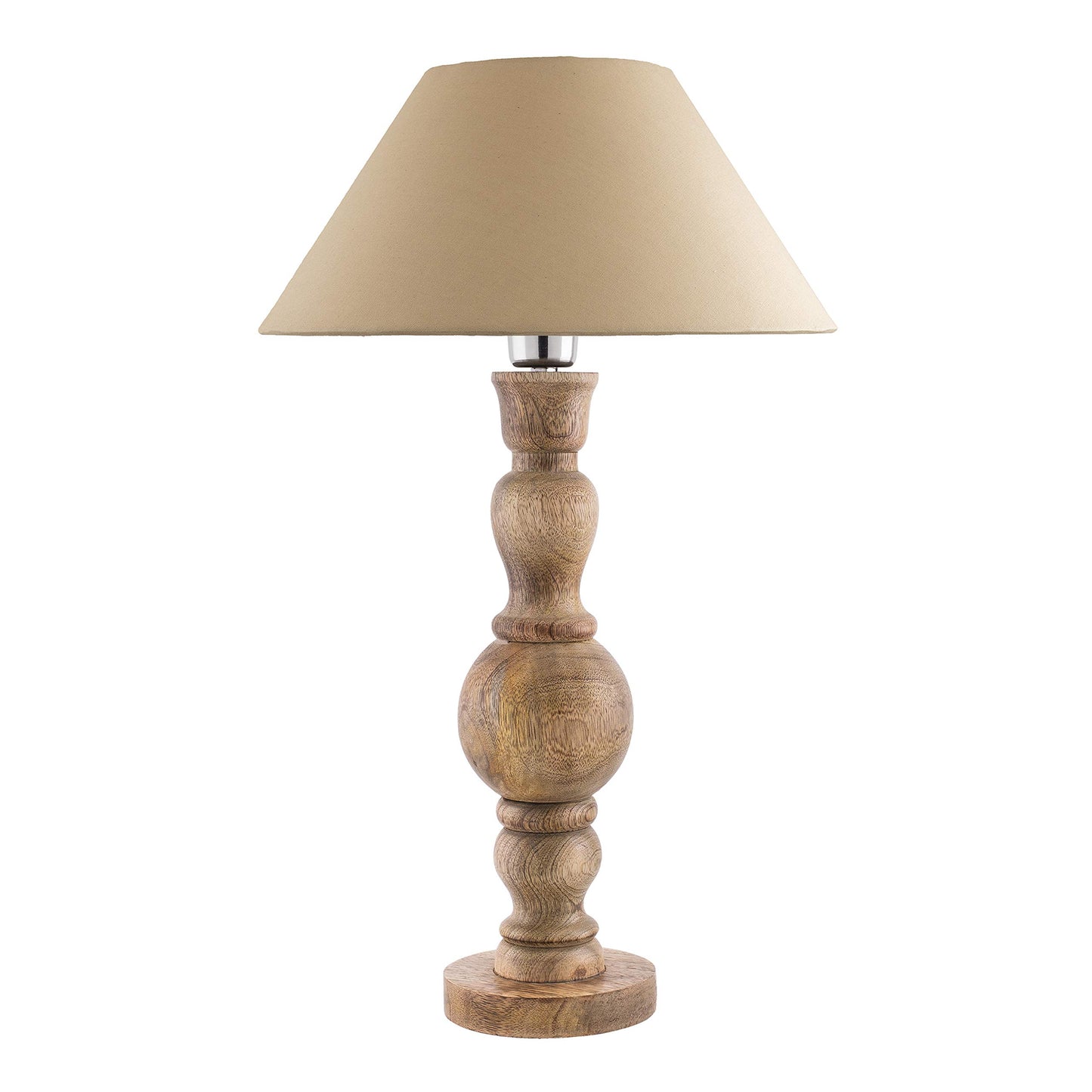 Hand Turned Wood Bubble Bedside Table Lamp, Cone Shade