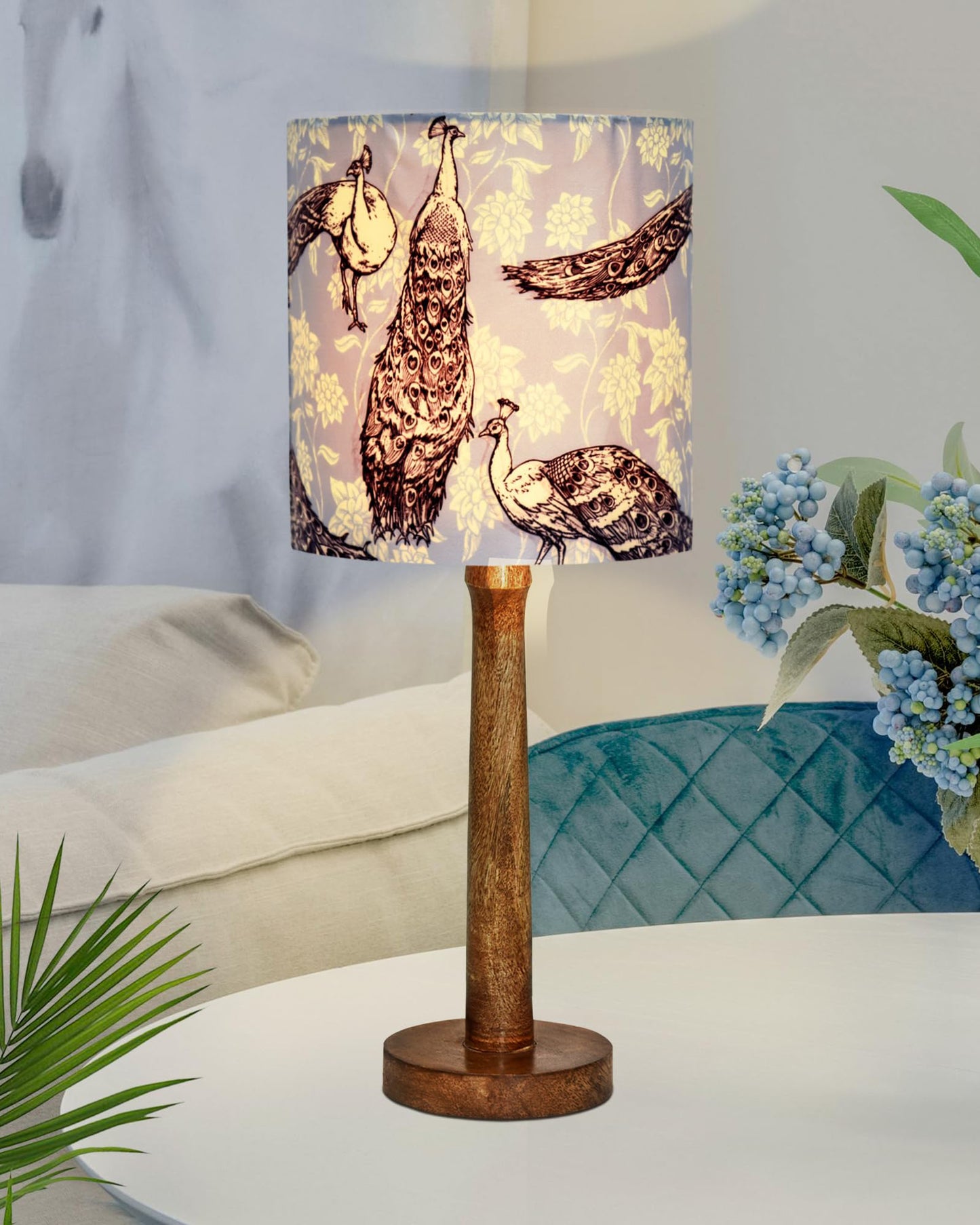Modern Table Lamp, Wooden Base Modern Fabric Lampshade for Home Office Cafe Restaurant, Nordic Stick,