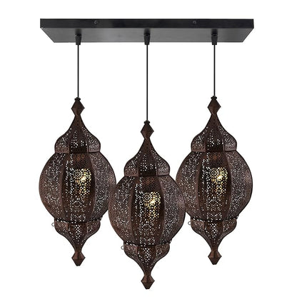 3-Lights Linear Cluster Chandelier Antique Classic Moroccan Orb Hanging Pendant Light, Kitchen Area and Dining Room Light, LED/Filament Light