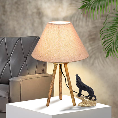 Wood Tripod Small Table Lamps, Rustic Antique Dimmable Bedside Lamp with Linen Lampshade, Nightstand Lamp for Nursery, Bedroom, Kid Room, Living Room,