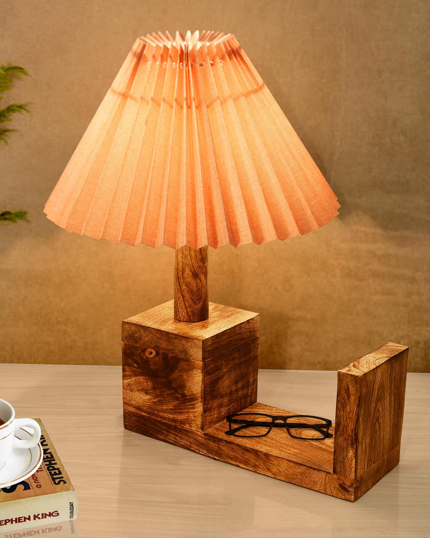 Rustic Book Shelf Table Lamp Bedside Antique Desk Lamps for Living Bedroom Study Night Desk Lamp E27 Holder, Fabric Shade