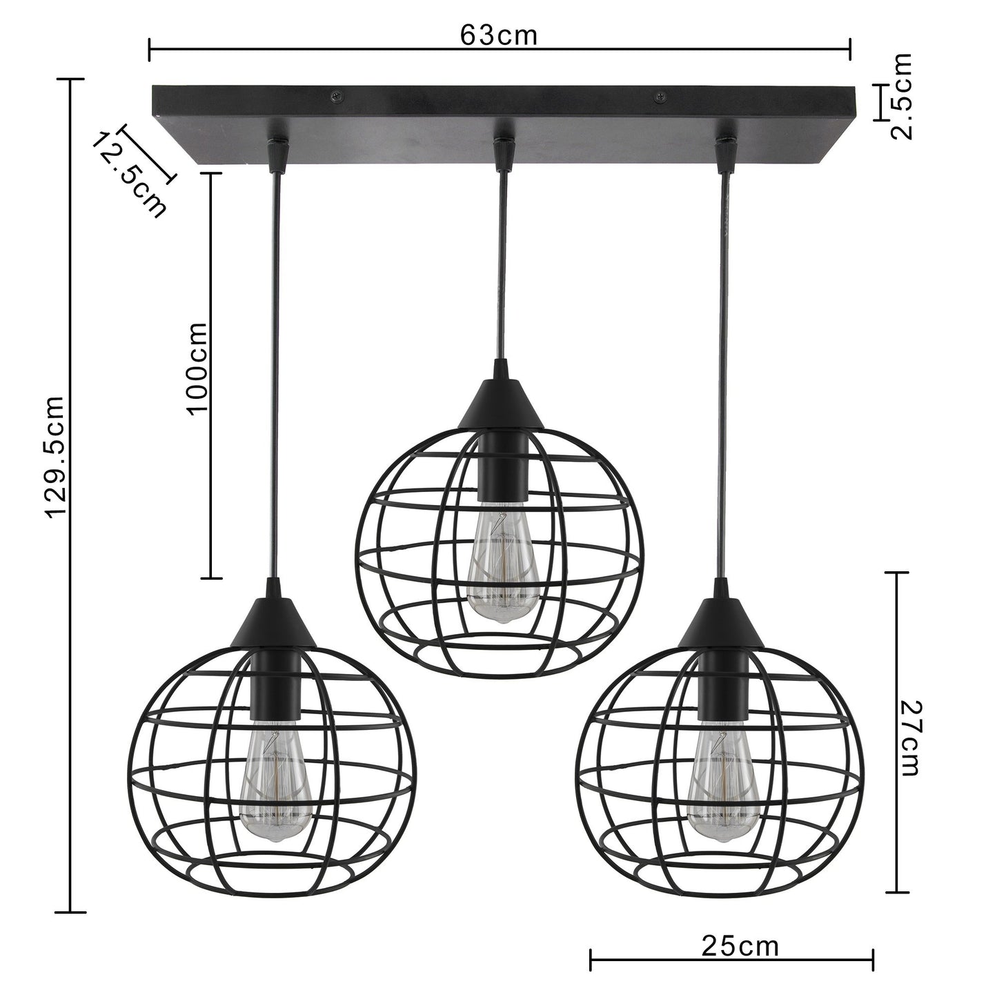 3-Lights Linear Cluster Chandelier Hanging Classic Pendant Light, Kitchen Area and Dining Room Light