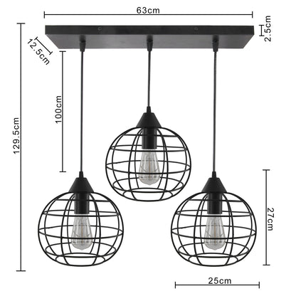 3-Lights Linear Cluster Chandelier Hanging Classic Pendant Light, Kitchen Area and Dining Room Light