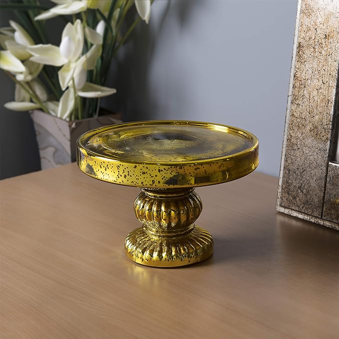 Antique Golden Glass Cake Stand With glass dome, dessert/cupcake display stand, 20 cm