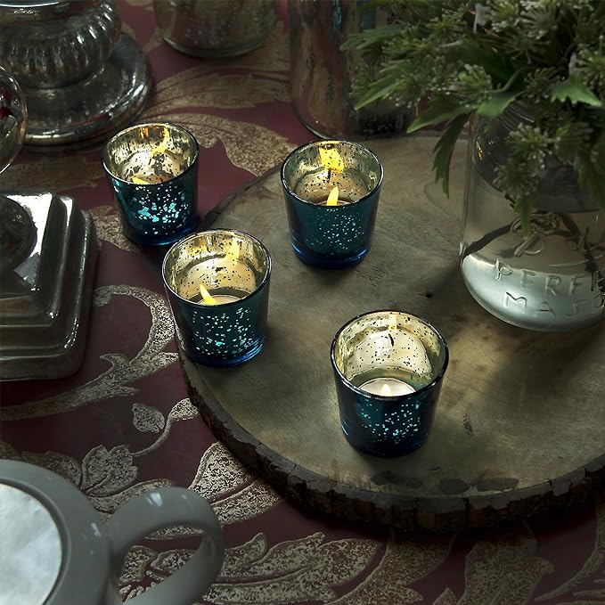 Mercury Silver T-light holder, Glass candle holder stand with free candles