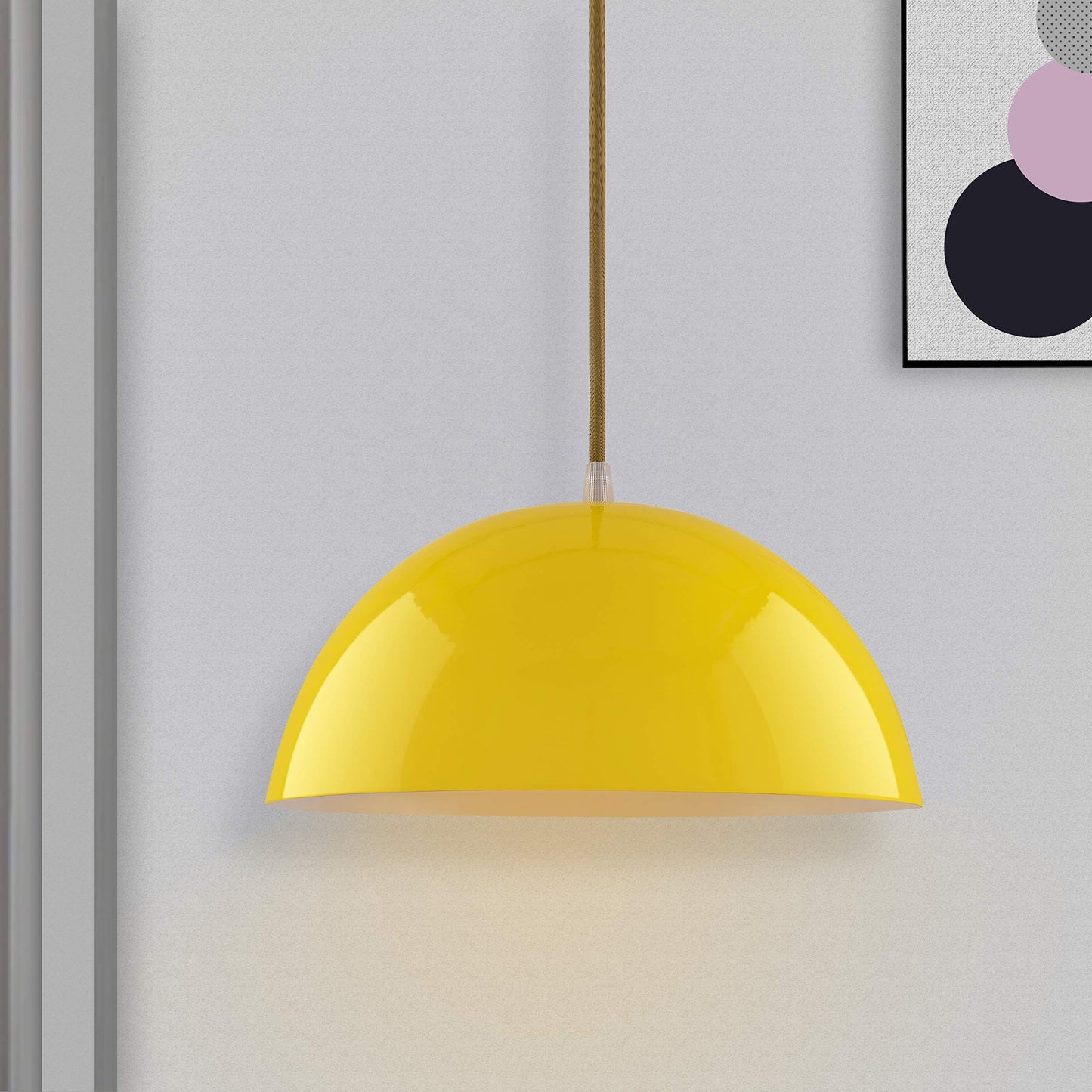 Homesake® Yellow Dome Pendant Light 10'' for Ceiling | Metal Hanging Lamp with Bulb | E27 Holder | Bulb Included | Modern Ceiling Light for Kitchen, Dining, Living Room, Cafe & Home Décor