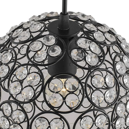 3-Lights Round Cluster Globe Chandelier Quad Crystal Hanging Light, Decorative, Black, Kitchen Area and Dining Room Light, LED/Filament Light