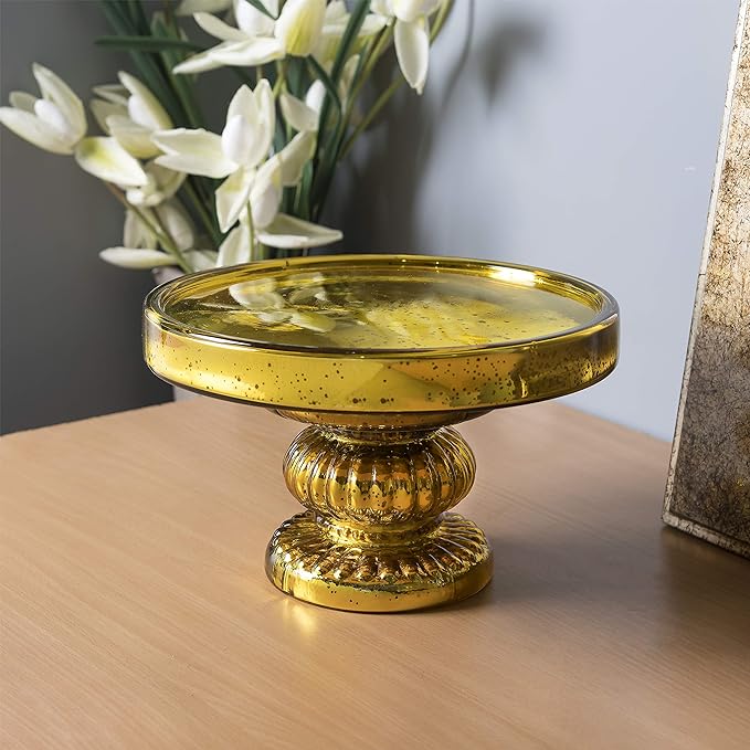 Antique Golden Glass Cake Stand With glass dome, dessert/cupcake display stand, 25 cm