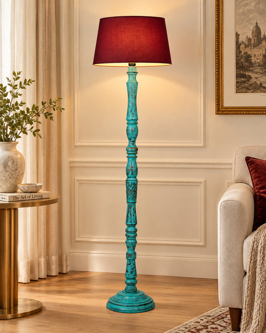 Green Glendora Wood Antique Candlestick Fabric Drum Shade Decor for Living Room Reading House Bedroom Home, Green Glendora, Red