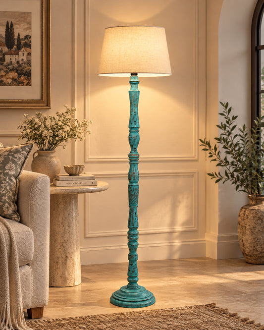 Wood Antique Candlestick Fabric Drum Shade Decor for Living Room Reading House Bedroom Home, Green Glendora