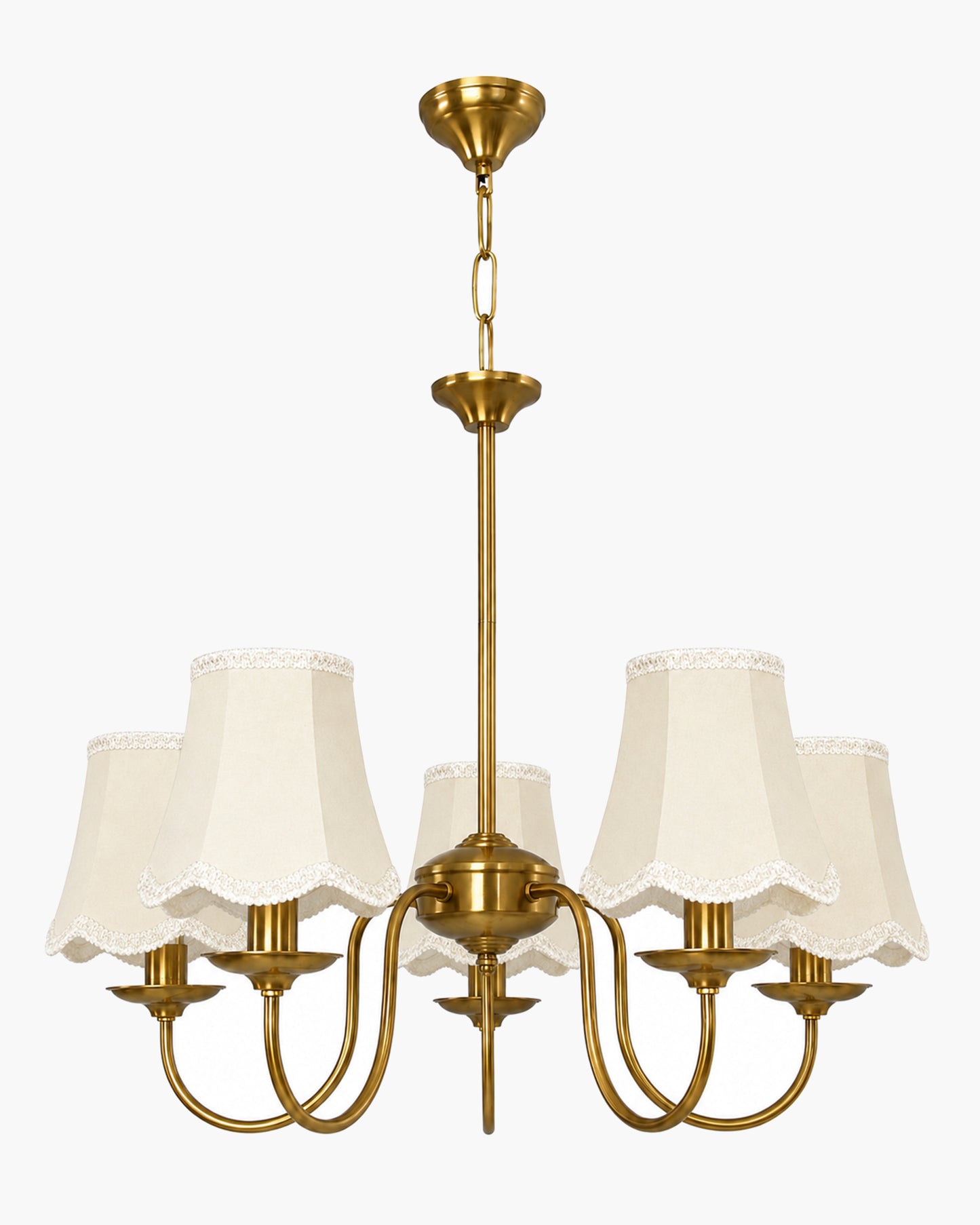 Homesake® 5-Light Brass Gold Chandelier with Fabric Shades, E27 Modern Hanging Ceiling Light for Living Room, Dining Room, Bedroom & Foyer
