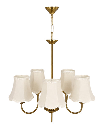 Homesake® 5-Light Brass Gold Chandelier with Fabric Shades, E27 Modern Hanging Ceiling Light for Living Room, Dining Room, Bedroom & Foyer