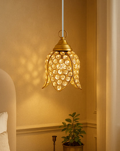 Crystal Pendant Light | Modern LED Ceiling Fixture | Chandelier Style | Warm White | Stylish Interior Lighting | Living Room, Bedroom, Dining Room Light | Contemporary Home Decor (Golden)