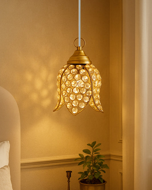 Crystal Pendant Light | Modern LED Ceiling Fixture | Chandelier Style | Warm White | Stylish Interior Lighting | Living Room, Bedroom, Dining Room Light | Contemporary Home Decor (Golden)