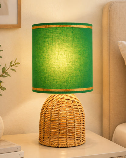 Homesake® Raffia Rattan Table Lamp with Fabric Shade, Small Nightstand Lamp, Natural Wicker Bedside Lamp for Bedroom, Living Room, Study & Home Décor, Livra Collection | E27 Holder
