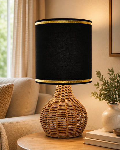 Homesake® Raffia Rattan Table Lamp, Small Nightstand Lamp with Linen Fabric Lampshade, Bedside Lamp for Bedroom, Living Room, Study & Livra Home Décor | Warm Ambient Lighting (Spinning, Jute)