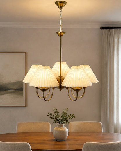 Homesake® 5-Light Brass Gold Chandelier with Fabric Shades, E27 Modern Hanging Ceiling Light for Living Room, Dining Room, Bedroom & Foyer