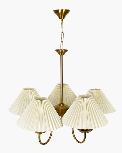 Homesake® 5-Light Brass Gold Chandelier with Fabric Shades, E27 Modern Hanging Ceiling Light for Living Room, Dining Room, Bedroom & Foyer