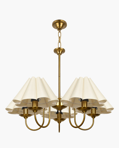 Homesake® 5-Light Brass Gold Chandelier with Fabric Shades, E27 Modern Hanging Ceiling Light for Living Room, Dining Room, Bedroom & Foyer