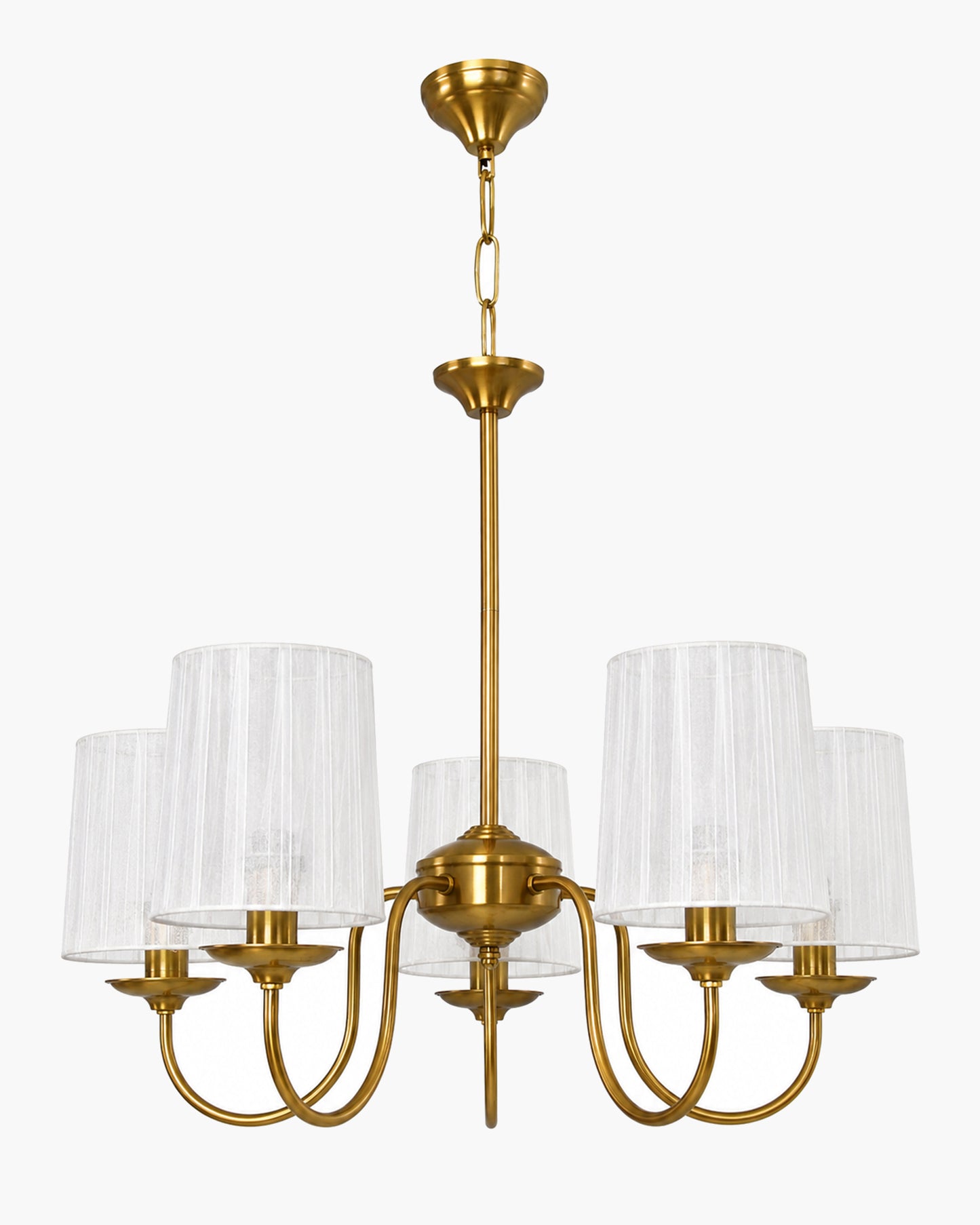 Homesake® 5-Light Brass Gold Chandelier with Fabric Shades, E27 Modern Hanging Ceiling Light for Living Room, Dining Room, Bedroom & Foyer