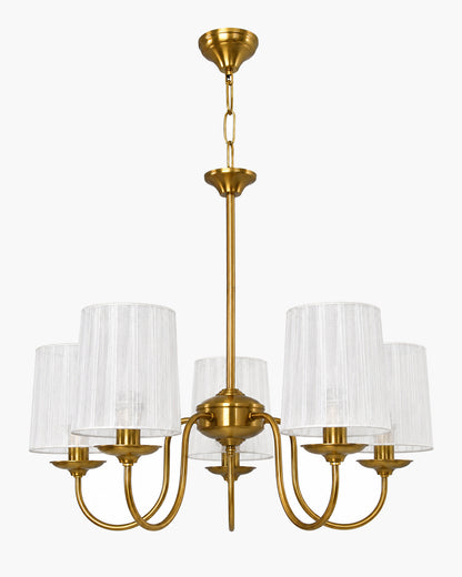 Homesake® 5-Light Brass Gold Chandelier with Fabric Shades, E27 Modern Hanging Ceiling Light for Living Room, Dining Room, Bedroom & Foyer