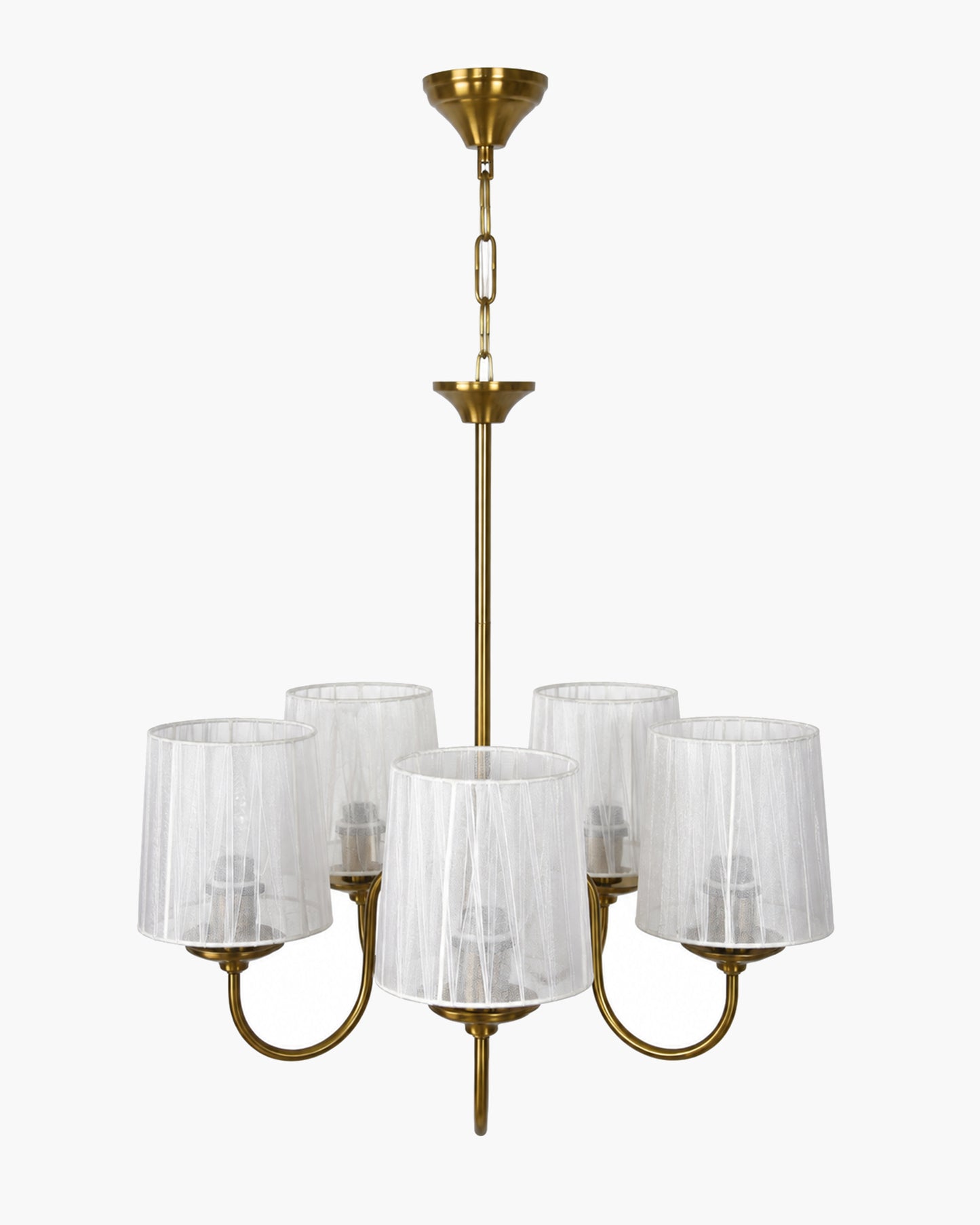 Homesake® 5-Light Brass Gold Chandelier with Fabric Shades, E27 Modern Hanging Ceiling Light for Living Room, Dining Room, Bedroom & Foyer