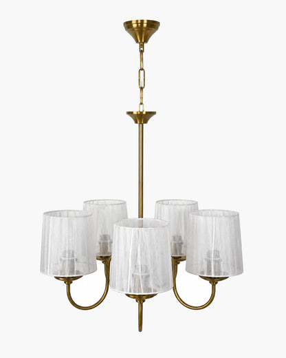 Homesake® 5-Light Brass Gold Chandelier with Fabric Shades, E27 Modern Hanging Ceiling Light for Living Room, Dining Room, Bedroom & Foyer