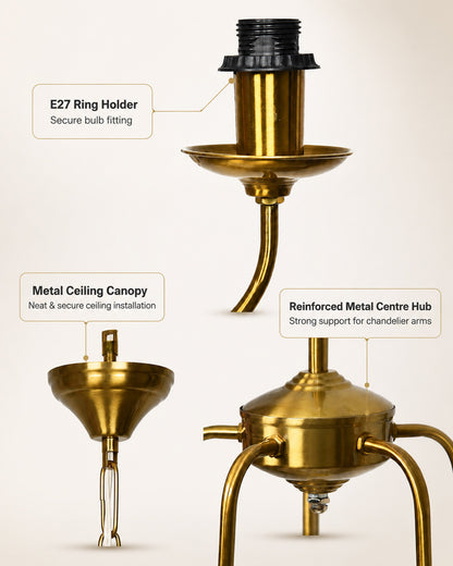 Homesake® 5-Light Brass Gold Chandelier with Fabric Shades, E27 Modern Hanging Ceiling Light for Living Room, Dining Room, Bedroom & Foyer
