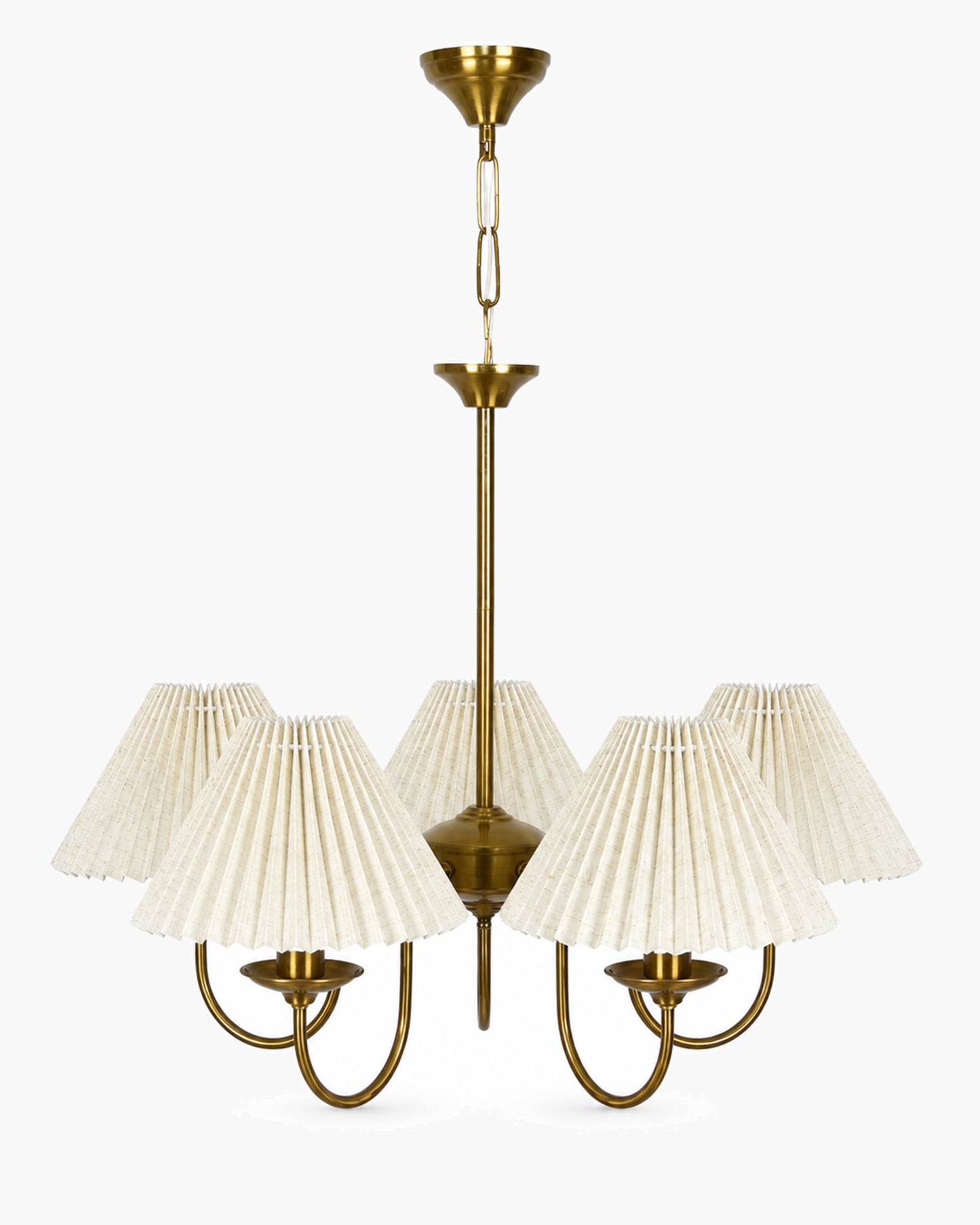 Homesake® 5-Light Brass Gold Chandelier with Fabric Shades, E27 Modern Hanging Ceiling Light for Living Room, Dining Room, Bedroom & Foyer