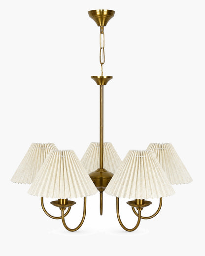 Homesake® 5-Light Brass Gold Chandelier with Fabric Shades, E27 Modern Hanging Ceiling Light for Living Room, Dining Room, Bedroom & Foyer