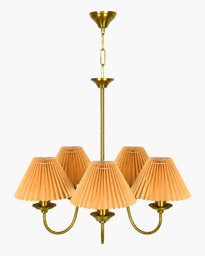 Homesake® 5-Light Brass Gold Chandelier with Fabric Shades, E27 Modern Hanging Ceiling Light for Living Room, Dining Room, Bedroom & Foyer