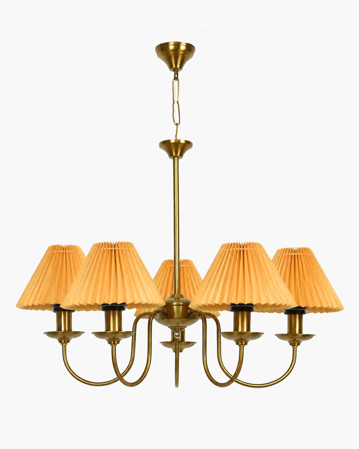 Homesake® 5-Light Brass Gold Chandelier with Fabric Shades, E27 Modern Hanging Ceiling Light for Living Room, Dining Room, Bedroom & Foyer
