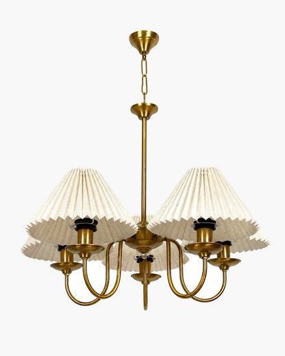 Homesake® 5-Light Brass Gold Chandelier with Fabric Shades, E27 Modern Hanging Ceiling Light for Living Room, Dining Room, Bedroom & Foyer