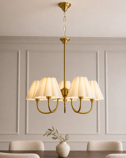 Homesake® 5-Light Brass Gold Chandelier with Fabric Shades, E27 Modern Hanging Ceiling Light for Living Room, Dining Room, Bedroom & Foyer