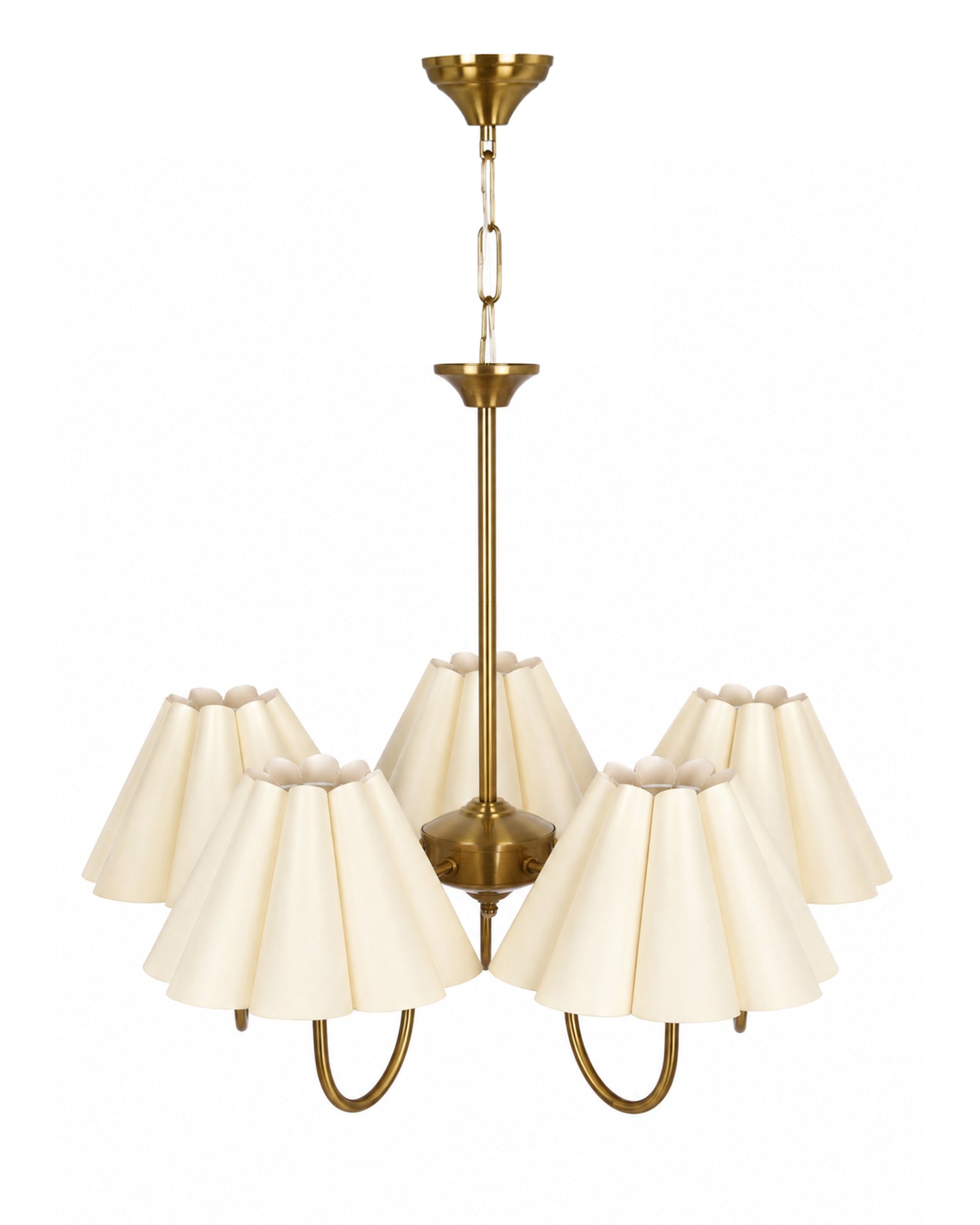 Homesake® 5-Light Brass Gold Chandelier with Fabric Shades, E27 Modern Hanging Ceiling Light for Living Room, Dining Room, Bedroom & Foyer