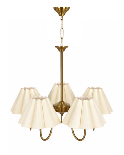 Homesake® 5-Light Brass Gold Chandelier with Fabric Shades, E27 Modern Hanging Ceiling Light for Living Room, Dining Room, Bedroom & Foyer