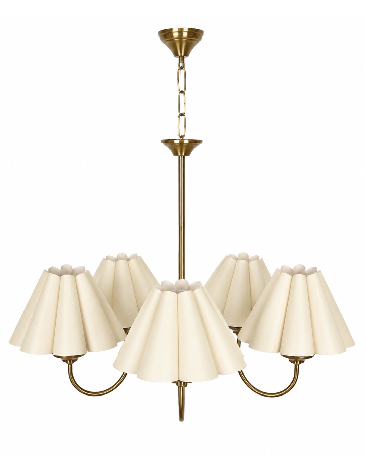 Homesake® 5-Light Brass Gold Chandelier with Fabric Shades, E27 Modern Hanging Ceiling Light for Living Room, Dining Room, Bedroom & Foyer