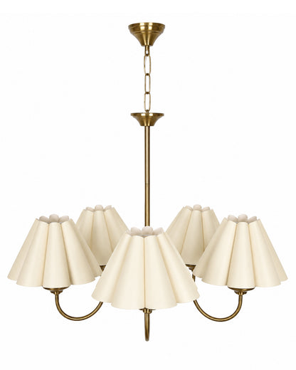 Homesake® 5-Light Brass Gold Chandelier with Fabric Shades, E27 Modern Hanging Ceiling Light for Living Room, Dining Room, Bedroom & Foyer