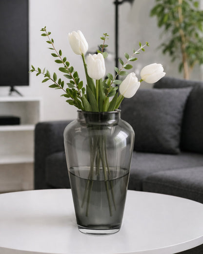 Pitcher Flower Vase for Flower Plants Glass Vase Pot for Living Room Home Decor Dining Table Decoration Water Plants Bedroom Hall Aesthetic House Warming Gift, Classic Urn, Smoky