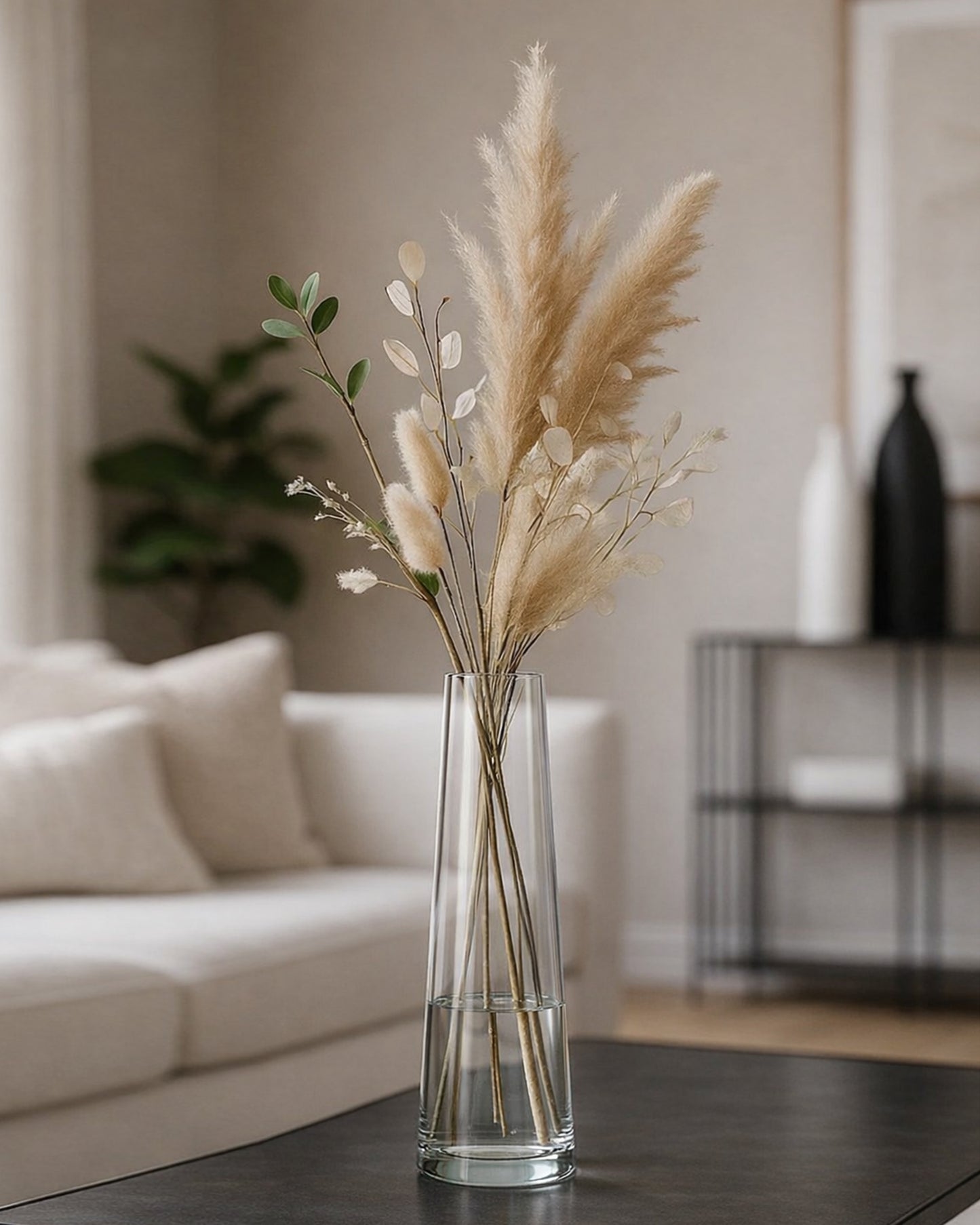 Glass Vase for Plants Flowers (Transparent, 29 cm X 8 cm) - Living Room Glass Vase Pot for Water Plants Home Décor Dining Table Decoration Bedroom Hall Aesthetic House Warming Gift, Stem Vase