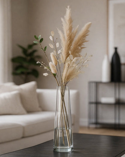 Glass Vase for Plants Flowers (Transparent, 29 cm X 8 cm) - Living Room Glass Vase Pot for Water Plants Home Décor Dining Table Decoration Bedroom Hall Aesthetic House Warming Gift, Stem Vase