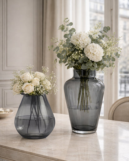 Set of 2 Flower Vase for Flower Plants Glass Vase Pot for Living Room Home Decor Dining Table Decoration Water Plants Bedroom Hall Aesthetic House Warming Gift, Amber Gold