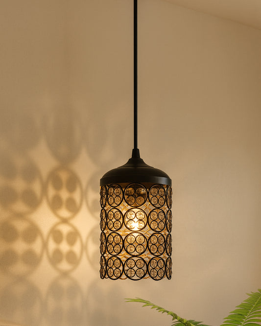 Matt Black Quad Crystal Hanging Cylinder Light, Ceiling Light, Nordic E27 Pendant, Large