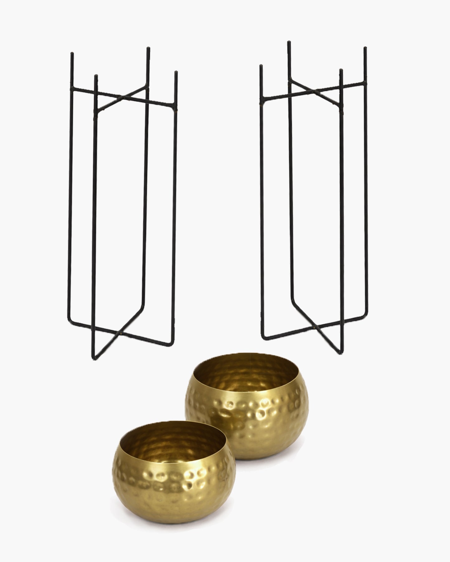 Metal Hammered Plant Pot with Stand, Set of 2 |Golden Decorative Modern Indoor Planter | Office Desk Pot with Black Metal Stand for Orchids Herbs Cacti Succulents