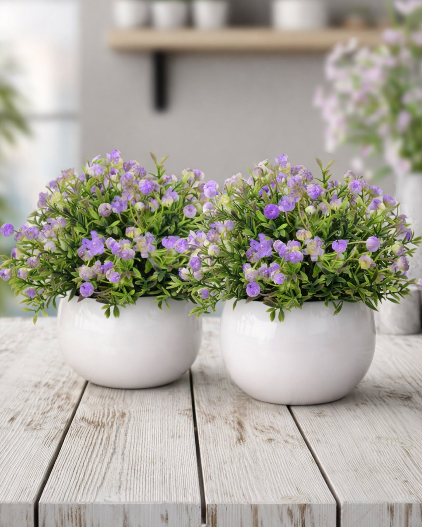 Ice Italian Rose Bunch Artificial faux Decorative Green Flower Plant, Table Centerpieces, Floral Arrangements, White Metal Pot