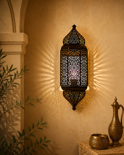 Homesake® Moroccan Wall Lamp – Handcrafted Decorative Metal Light for living room, Bedroom, Offoce or Festive Decor