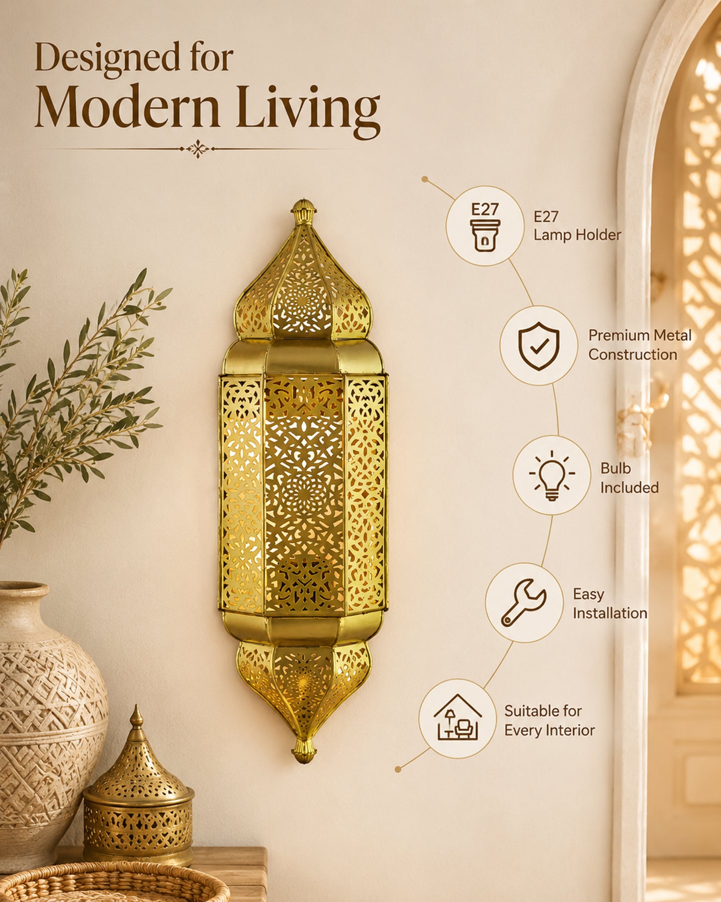 Homesake® Moroccan Wall Lamp – Handcrafted Decorative Metal Light for living room, Bedroom, Offoce or Festive Decor