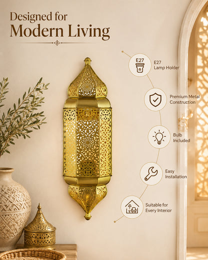 Homesake® Moroccan Wall Lamp – Handcrafted Decorative Metal Light for living room, Bedroom, Offoce or Festive Decor