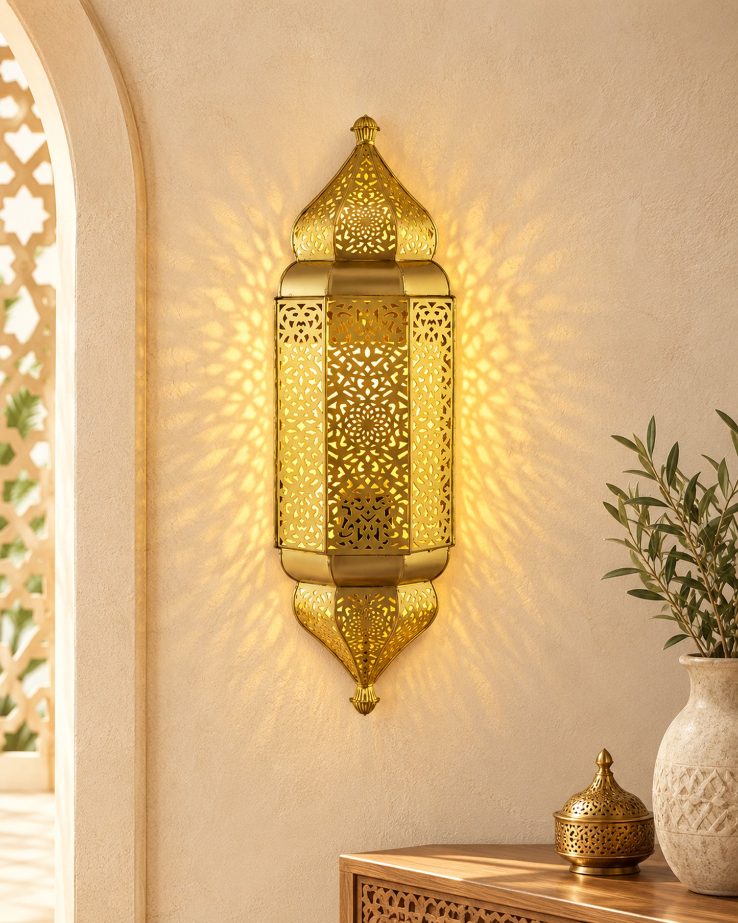 Homesake® Moroccan Wall Lamp – Handcrafted Decorative Metal Light for living room, Bedroom, Offoce or Festive Decor