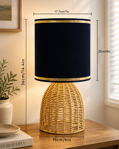 Homesake® Raffia Rattan Table Lamp with Fabric Shade, Small Nightstand Lamp, Natural Wicker Bedside Lamp for Bedroom, Living Room, Study & Home Décor, Livra Collection | E27 Holder